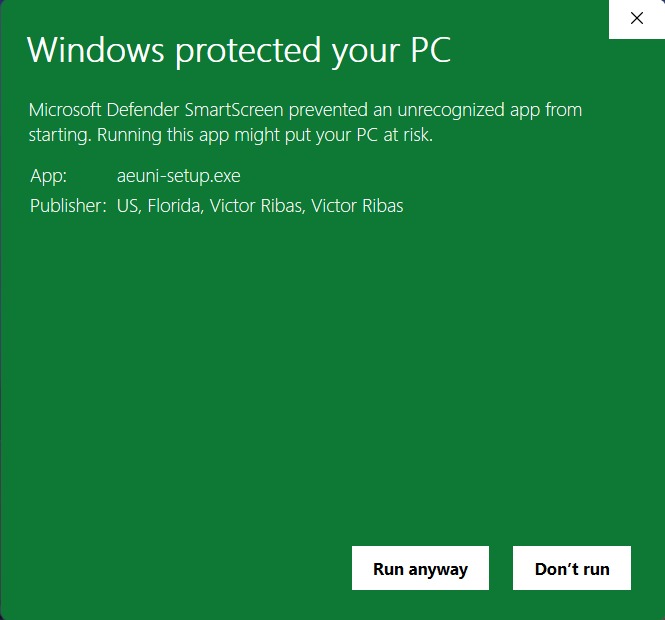 Windows Defender SmartScreen Warning